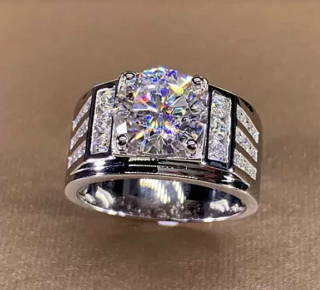 Mens White Sapphire Ring